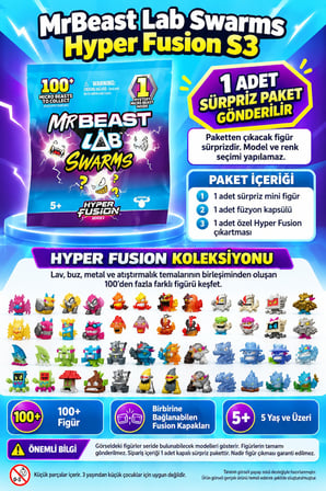 MrBeast Lab Swarms Hyper Fusion S3 Tekli Sürpriz Paket 1 Adet Koleksiyonluk Mini Figür