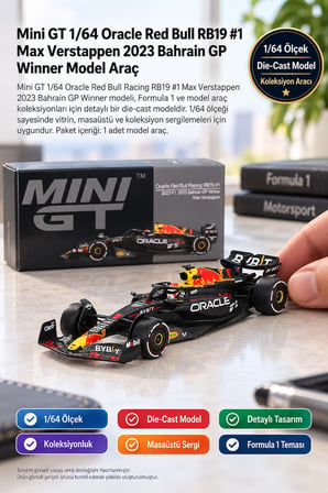 Mini GT 1/64 Oracle Red Bull RB19 #1 Max Verstappen 2023 Bahrain GP Winner Diecast Model