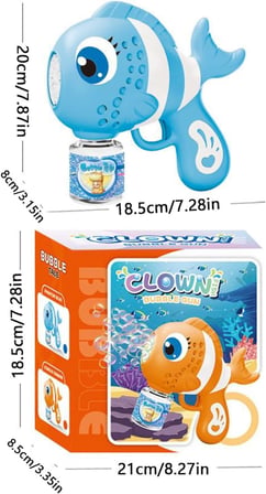 Balık Köpük Tabancası Otomatik Baloncuk Makinesi Işıklı Bubble Gun 16 Çıkışlı 20x18,5x8 cm