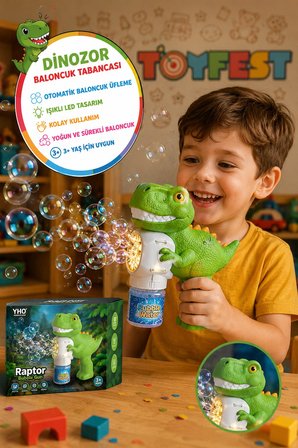 Dinozor Baloncuk Tabancası Elektrikli Köpük Makinesi Işıklı Otomatik Bubble Gun Oyuncak 20 cm