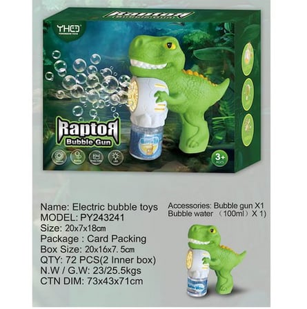 Dinozor Baloncuk Tabancası Elektrikli Köpük Makinesi Işıklı Otomatik Bubble Gun Oyuncak 20 cm