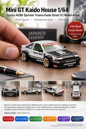 Mini GT Kaido House Toyota AE86 Sprinter Trueno 1/64 Kaido Street V2 Die-Cast Model Araba