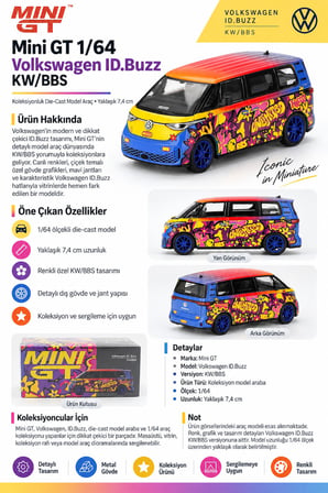 Mini GT 1/64 Volkswagen ID.Buzz KW/BBS Diecast Model Araba Koleksiyonluk Renkli 7,4 cm