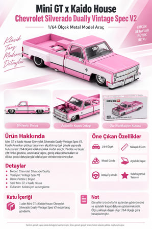 Mini GT Kaido House Chevrolet Silverado Dually 1/64 Vintage Spec V2 Pembe Model Araç 8,5 cm