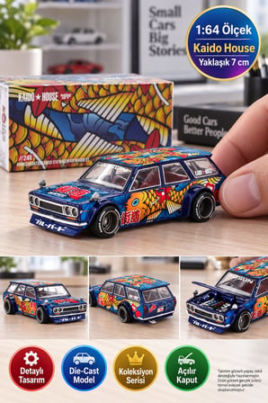 Mini GT x Kaido House Datsun KAIDO 510 Wagon Koi Wagon V1 KHMG248 1:64 Model Araba Yaklaşık 7 cm