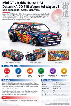 Mini GT x Kaido House Datsun KAIDO 510 Wagon Koi Wagon V1 KHMG248 1:64 Model Araba Yaklaşık 7 cm
