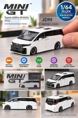 Mini GT Toyota Vellfire 40 KUHL White 1/64 Diecast Koleksiyon Model Araba 7,8 cm