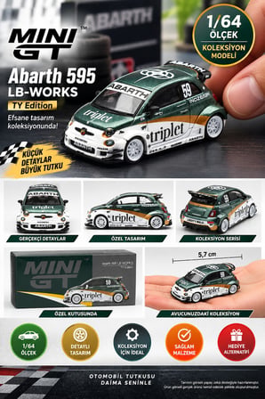 Mini GT 1/64 Abarth 595 LB-WORKS TY Edition Diecast Koleksiyon Model Araba 5,7 cm
