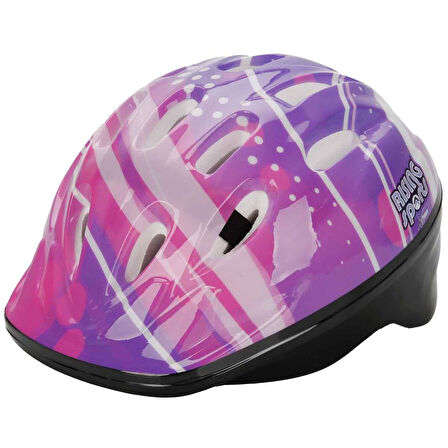 Bisiklet Kaykay Paten Scooter için Koruyucu Kask - Mor Desenli (52 - 56 CM Kafa Çevresine Uygun)