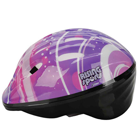 Bisiklet Kaykay Paten Scooter için Koruyucu Kask - Mor Desenli (52 - 56 CM Kafa Çevresine Uygun)