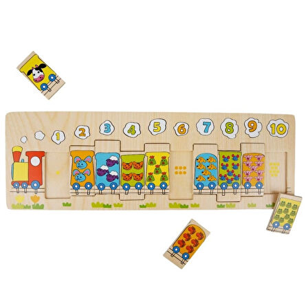 Ahşap Bultak Numaralı Hayvanlı Tren Puzzle 11 Parça 44,5x15 cm Eğitici Sayı Oyunu