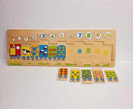 Ahşap Bultak Numaralı Hayvanlı Tren Puzzle 11 Parça 44,5x15 cm Eğitici Sayı Oyunu