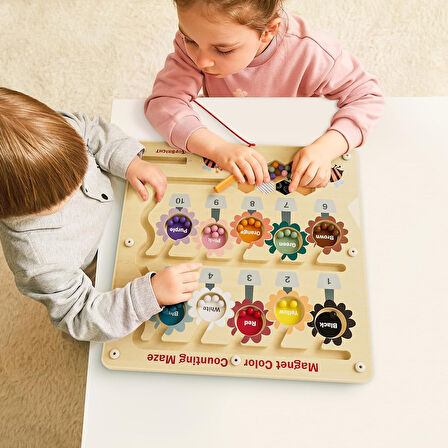 Manyetik Ahşap Renk ve Sayı Öğretici Meşgul Arı Labirent Montessori Oyunu