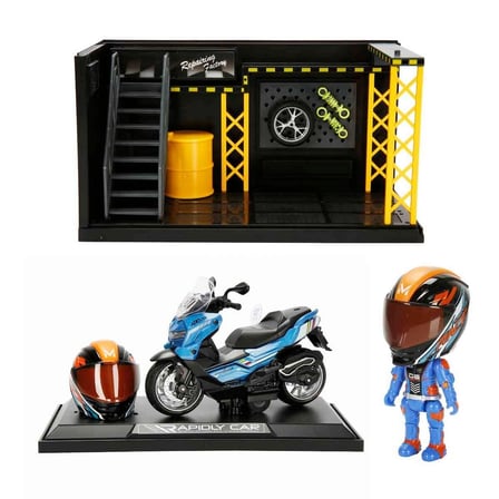 1:12 Sesli ve Işıklı BMW Die Cast Çek Bırak Motosiklet ve Tamir Atölyesi Seti