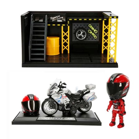 1:12 Sesli ve Işıklı Benelli Polis Die Cast Çek Bırak Motosiklet ve Tamir Atölyesi Seti