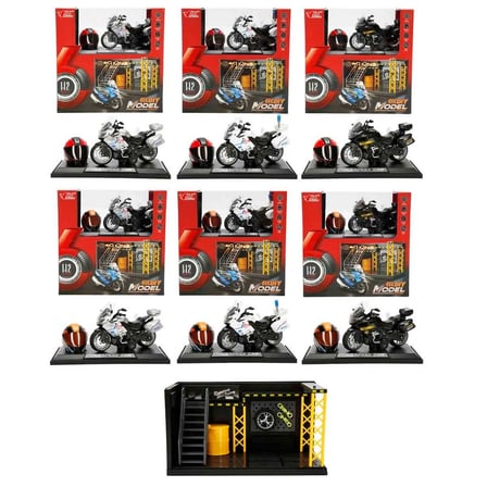 1:12 Sesli ve Işıklı Benelli Polis Die Cast Çek Bırak Motosiklet ve Tamir Atölyesi Seti