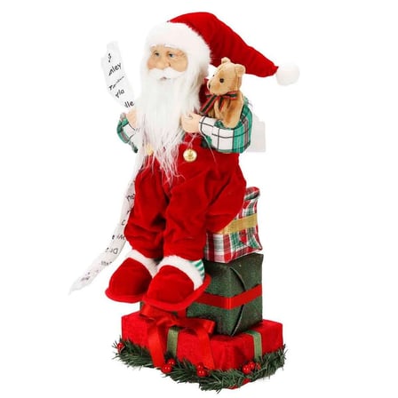 Noel Baba Biblo Hediye Kutuları Üzerinde Dekoratif Yılbaşı Süsü Ev Ofis Süsleme 48 Cm