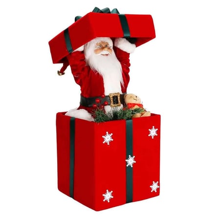 Işıklı Noel Baba Figürlü 59 cm Büyük Dekoratif Hediye Kutusu Yılbaşı Süsleme Ürünü