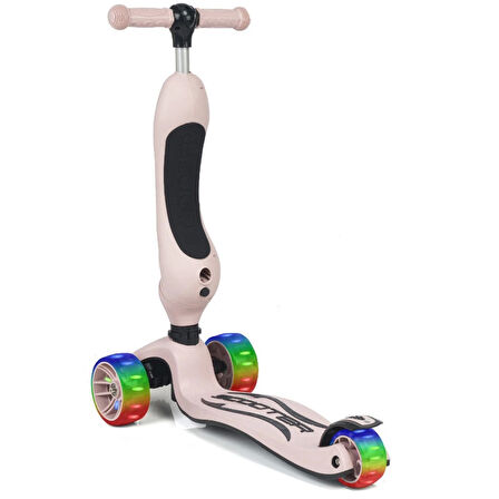 Smart Oturaklı 3 Tekerlekli Işıklı Scooter Bebe Somon