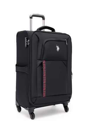 U.S. Polo Assn Siyah Büyük Boy Kumaş Valiz 26x42x70 4 Tekerlekli Çekçekli Seyahat Bavulu
