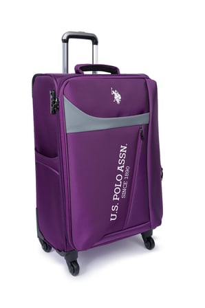 U.S. Polo Assn Mor Valiz 26x42x70 Polyester 4 Tekerlekli Şifreli Körüklü Seyahat Bavulu Yerli Üretim