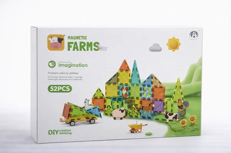 Magnetic 52 Parça Manyetik Çiftlik Hayvanlı Eğitici Yapı Blok Seti Çocuk Oyuncağı Kare Parça 5.5 CM