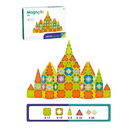 Magnetic 79 Parça Manyetik Blok Yapboz STEM Eğitici Oyuncak Kale Oyun Seti Eğitsel Kare Parça 5.5 CM