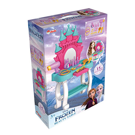 Frozen Şato Tasarımlı Güzellik Masası – 15 Aksesuarlı, Ayna ve Kurutma Makinesi Dahil