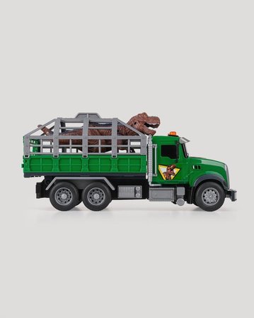 Sesli Işıklı Dinozor Kurtarma Kamyonu Pilli Safari Oyuncak Tır Taşıyıcı Dinozor Yeşil - 30 CM
