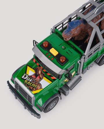 Sesli Işıklı Dinozor Kurtarma Kamyonu Pilli Safari Oyuncak Tır Taşıyıcı Dinozor Yeşil - 30 CM