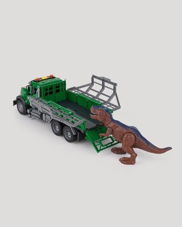 Sesli Işıklı Dinozor Kurtarma Kamyonu Pilli Safari Oyuncak Tır Taşıyıcı Dinozor Yeşil - 30 CM