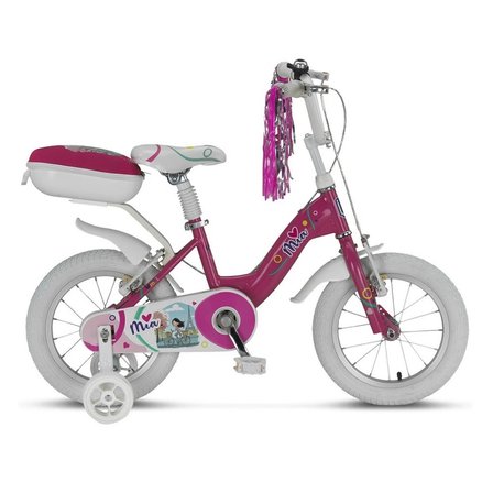 14 Jant Kız Çocuk Bisikleti V Fren Yan Tekerlekli Çantalı Beyaz-Pembe 98x50 cm - 3-6 Yaş Arası
