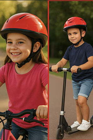Bisiklet Paten Scooter Kullanımız için Kırmızı Kask