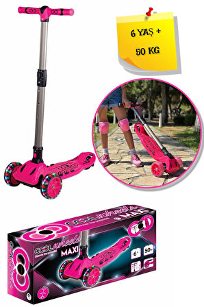 3 Tekerlekli Katlanabilir Işıklı Pembe Renk Scooter - 6 Yaş +