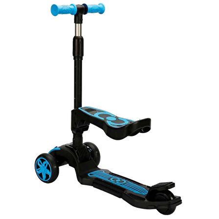 3 Tekerlekli Katlanabilir Işıklı Oturaklı Mavi Renk Scooter - (3 - 7 Yaş Arası)