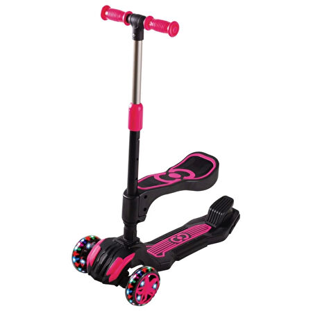 3 Tekerlekli Katlanabilir Işıklı Oturaklı Pembe Renk Scooter - (3 - 7 Yaş Arası)