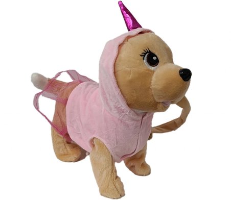 Uzaktan Kumandalı Çantalı Yürüyen Sesli Peluş Köpek Unicorn Kostümlü Oyuncak 20 cm