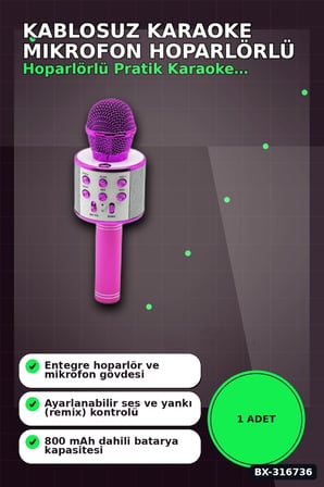 Karaoke Mikrofon Hoparlörlü Kablosuz Usb Şarjlı Krom Kaplama 800 Mah 1 Adet Bx-316736