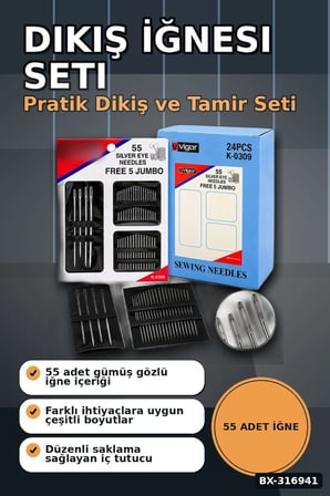 Dikiş İğnesi Ve Yorgan İğnesi Seti 55 Parça - 5 Jumbo Yorgan 50 El Dikiş İğne Bx-316941