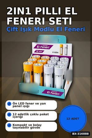 Pilli El Feneri 2In1 Plastik Gövdeli Renkli Aydınlatma Lambası 12 Adet Bx-316888