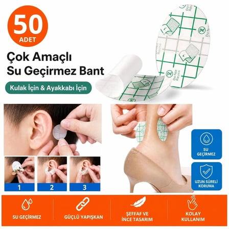 50 Adet Su Geçirmez Kulak Bandı Ve Ayakkabı Vurma Önleyici Bant Seti, Çok Amaçlı Koruyucu Yapışkan B