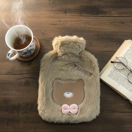 Papyonlu Ayıcıklı Kahverengi Figürlü Peluş Sıcak Su Torbası 1 Lt – Yumuşak Kılıf, Uzun Süre Sıcak Tu