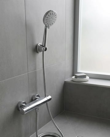 Krem Duş Başlığı Seti 4 Kademeli El Duşu Spiral Hortumlu Banyo Seti