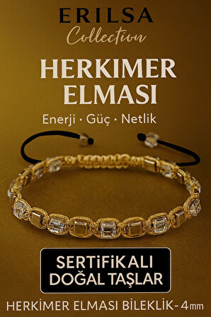 Sertifikalı Doğal Terahertz - Herkimer Elması Taşı Bileklik 4x4 mm - Arınma ve Işık Taşı