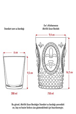 Akrilik Şeffaf 6'lı Uzun Bardak & Su Meşrubat Bardağı 750 ml ( Büyük Boy & Cam Değildir )