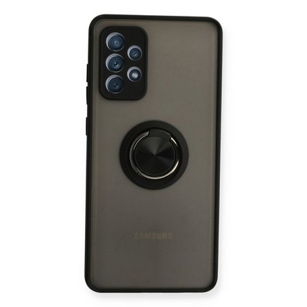 Samsung Galaxy A72 Kılıf Montreal Yüzüklü Silikon Kapak - Siyah