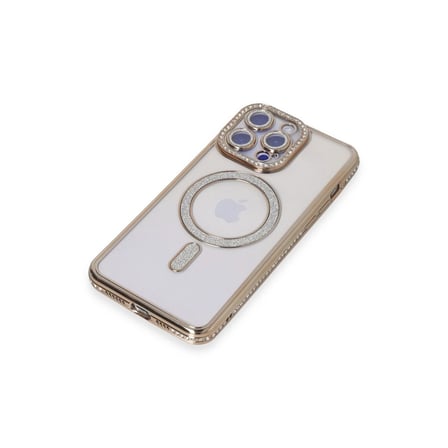 Apple İphone 15 Pro Max Kılıf Joke Simli Magneticsafe Kılıf - Gold