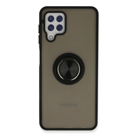 Samsung Galaxy A22 Kılıf Montreal Yüzüklü Silikon Kapak - Siyah