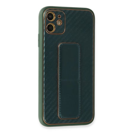Apple İphone 12 Kılıf Coco Karbon Standlı Kapak - Yeşil