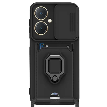 Vivo Y27 Kılıf Zuma Kartvizitli Yüzüklü Silikon - Siyah